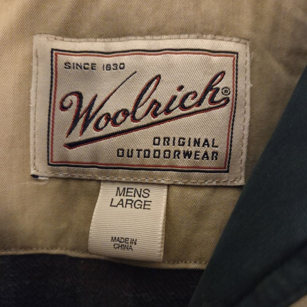Woolrich Mens Khaki Heavy Warm Heritage Barn Chore Coat Flannel Lined Size L - Picture 2 of 11